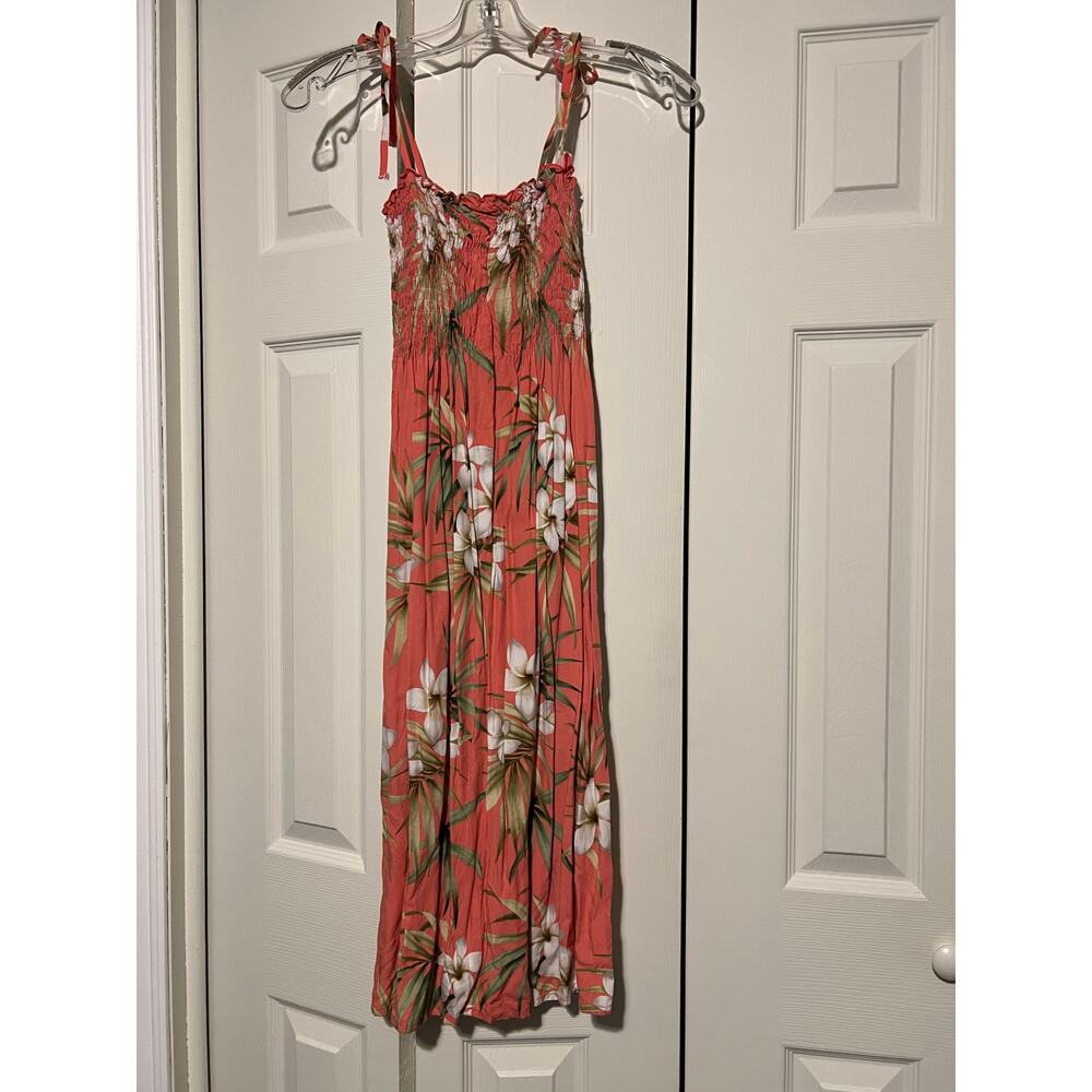 Royal Creations Women’s XL Tropical Maxi Dress Coral Floral Smocked Hawaii EUC - Picture 4 of 6